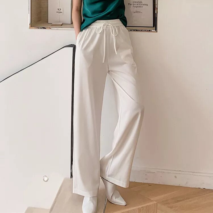 pantalon satin noué et évasé blanc