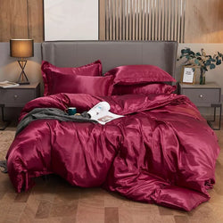 parure de lit en satin bordeaux