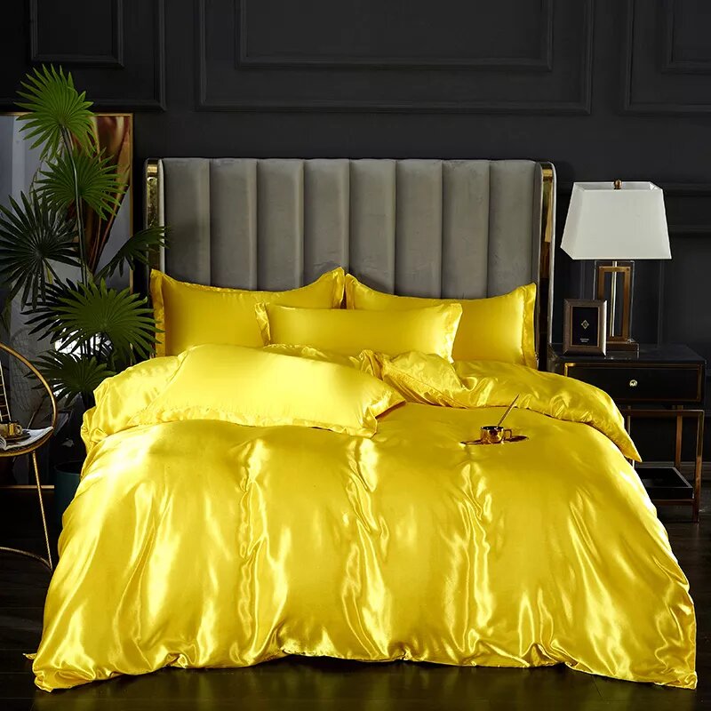 parure de lit en satin jaune