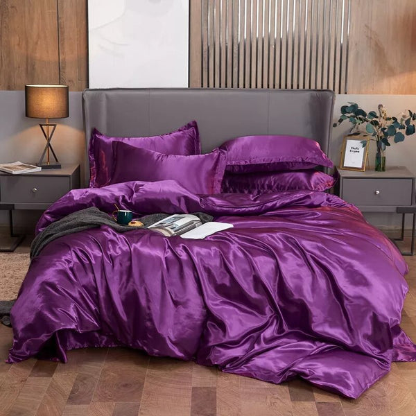 parure de lit en satin violet amethyste