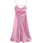    robe rose satin midi dos ajoure