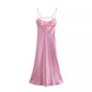     robe satin rose midi dos ajoure