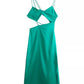 robe verte satin decoupes et ficelles