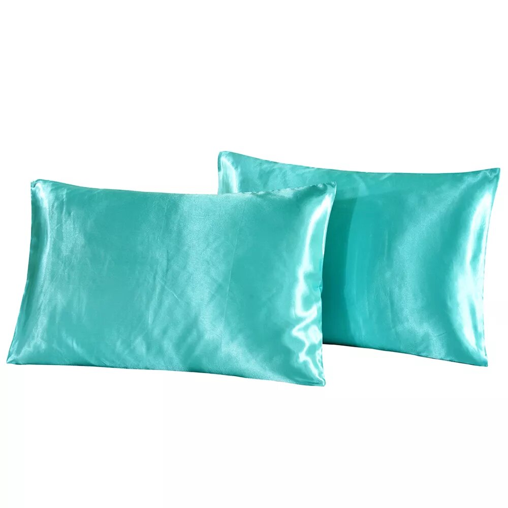    taie d oreiller en satin de soie bleu turquoise